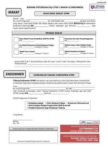 Borang potong gaji wakaf UTHM PWE E 2025 Latest
